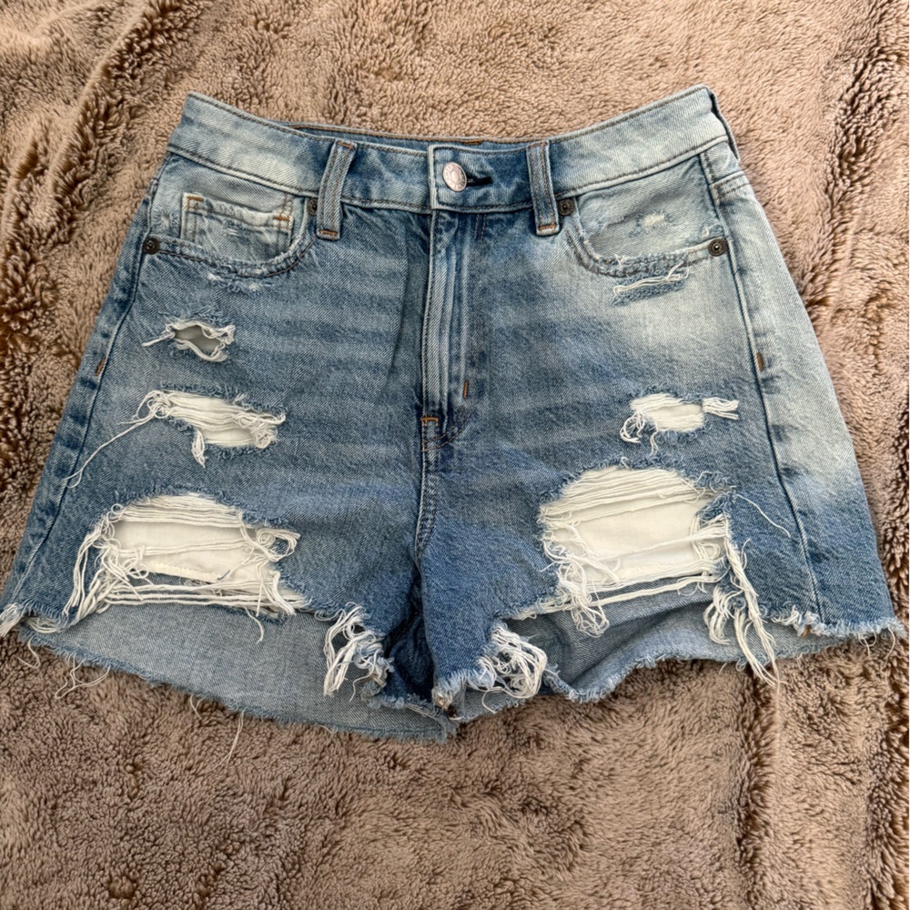 American Eagle Outfitters Blue Distressed Jean Shorts